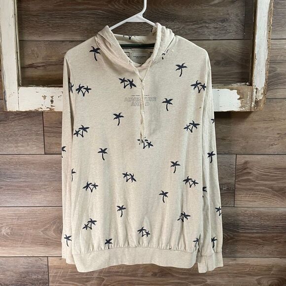 DENIM & FLOWER Men’s Pullover Long Sleeve Hoodie Shirt Size Medium Palm Trees - Picture 3 of 10